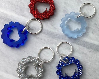 Sheep Stitch Markers, Acrylic, Soldered Ring Marker, Set of 5, Star Spangled