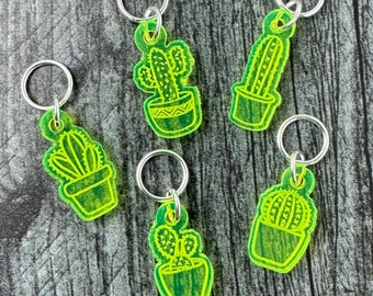Cactus • Pricks • Stitch Markers, Acrylic, Soldered Ring Marker, Set of 5