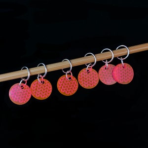 Knit Stitch Markers, Acrylic, Soldered Ring Marker, Set of 6, Highlighter Pink Acrylic