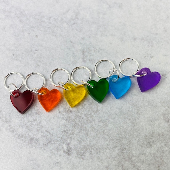 Acrylic Stitch Markers Set of 6 Large Heart in Assorted Colours 