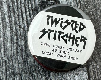 Twisted Stitcher Pin Back Button • Knitting Flair 1.5 inch