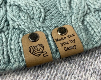 Custom Tags for Knits and Crochet, Faux Leather Labels for Handmade Items, Leather  Tags With Rivets, Tags for Knitted Hats 