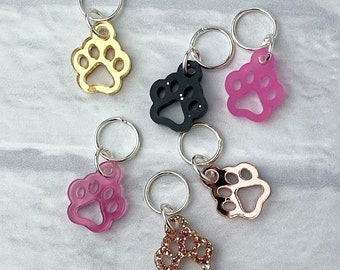 Dog Paw Print Acrylic Stitch Markers, Soldered Ring Marker, Set of 6 • Barbie has a Poodle • Pink