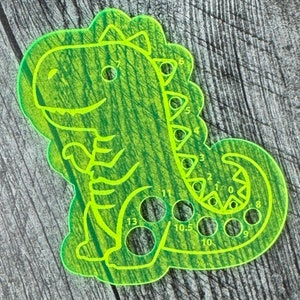 Acrylic Dinosaur Knitting Needle Gauge • Laser Cut Acrylic • Sizes 0 to 13