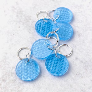 Knit Stitch Markers, Acrylic, Soldered Ring Marker, Set of 6, Highlighter Blue