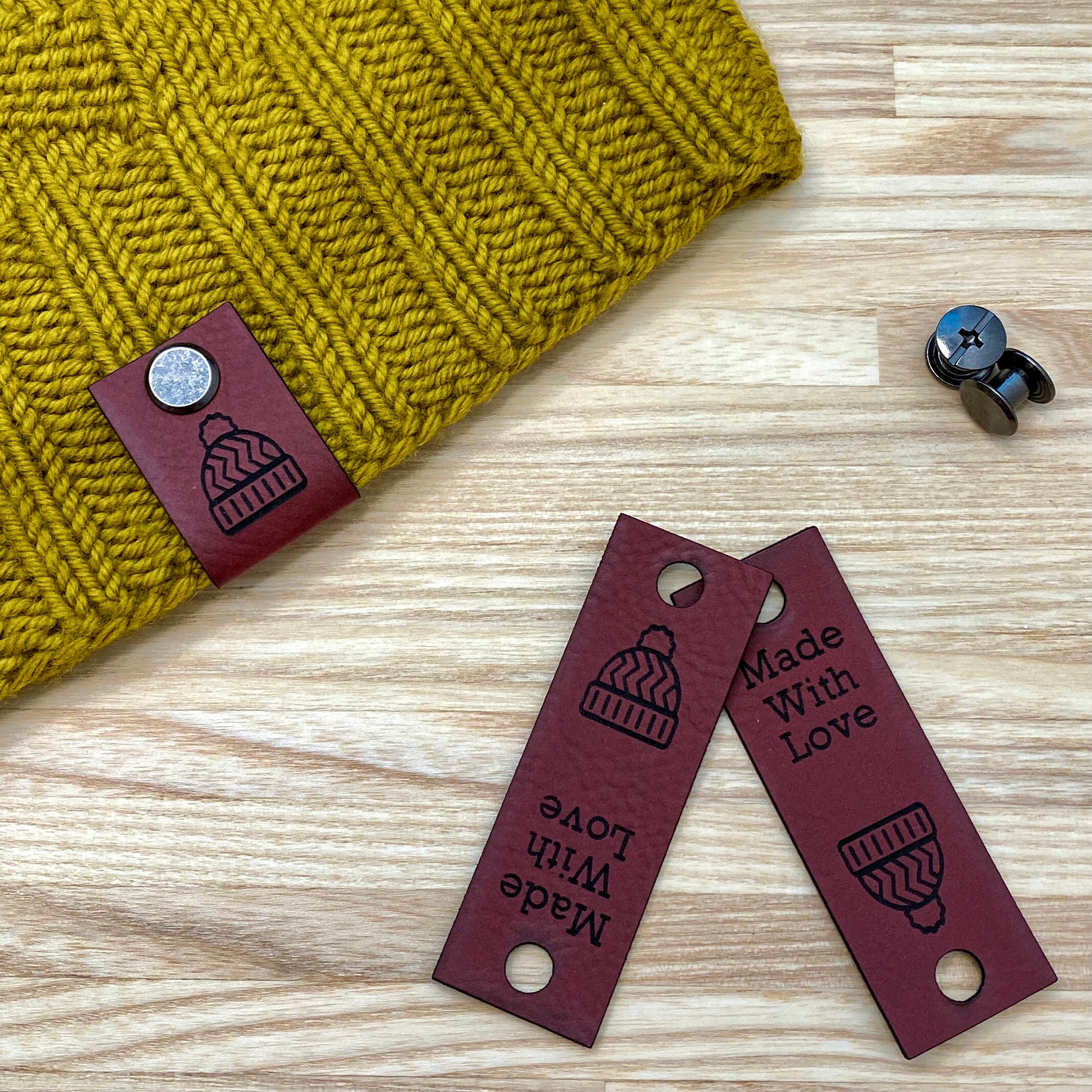 Custom Tags 2.75 X 0.75 Inch for Knits and Crochet, Faux Leather