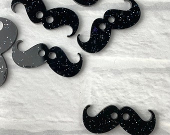 Mustache Button, Laser Cut Black Acrylic with Glitter, Button for Stuffed Animals