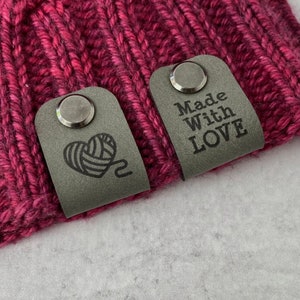 Made With Love Faux Leather Screw In Tags for Knitting/Crochet Set of 3 Screws Included Various Color Options Gray