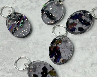 Bats! Confetti Stitch Markers, Acrylic, Soldered Ring Marker, Set of 5, Oval