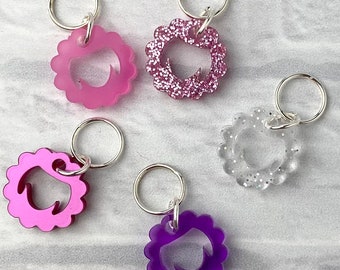 Sheep Stitch Markers, Acrylic, Soldered Ring Marker, Set of 5, Barbie Pink