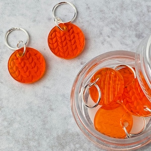 Knit Stitch Markers, Acrylic, Soldered Ring Marker, Set of 6, Orange