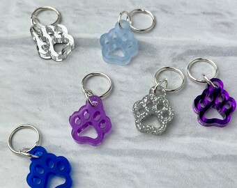 Dog Paw Print Acrylic Stitch Markers, Soldered Ring Marker, Set of 6 • Purple has the Blues