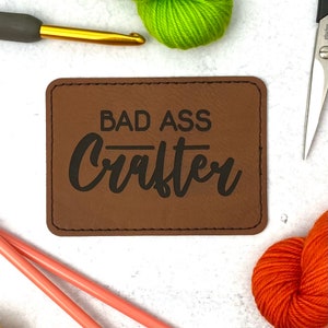 Bad Ass Crafter Faux Leather Adhesive Patch, Knitting, Vegan Leather, 3.5&quot; x 2.5&quot;