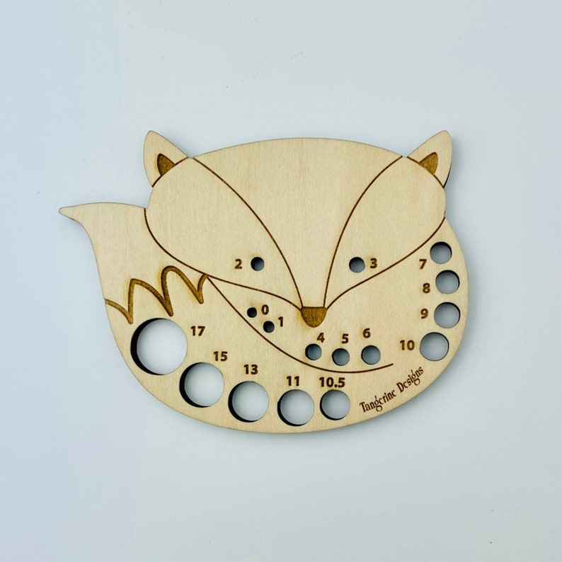 Fox Knitting Needle Gauge, Laser Cut Wood, Sizes 0 to 17 image 1