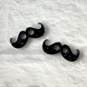 Mini Mustache Buttons, Set of 2, Laser Cut Black Acrylic with Glitter, Button for Stuffed Animals