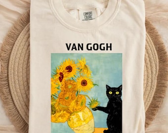 Sudadera con el gato de Van Gogh, divertida camiseta para amantes del arte