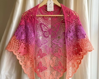 Monarch Butterfly Lace Shawl Crochet Pattern | Ombré Triangle Scalloped Edge (PDF Download)