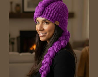 Rumi Royal Braid Hat Crochet Pattern, Chunky Slouchy Beanie (Digital Download)