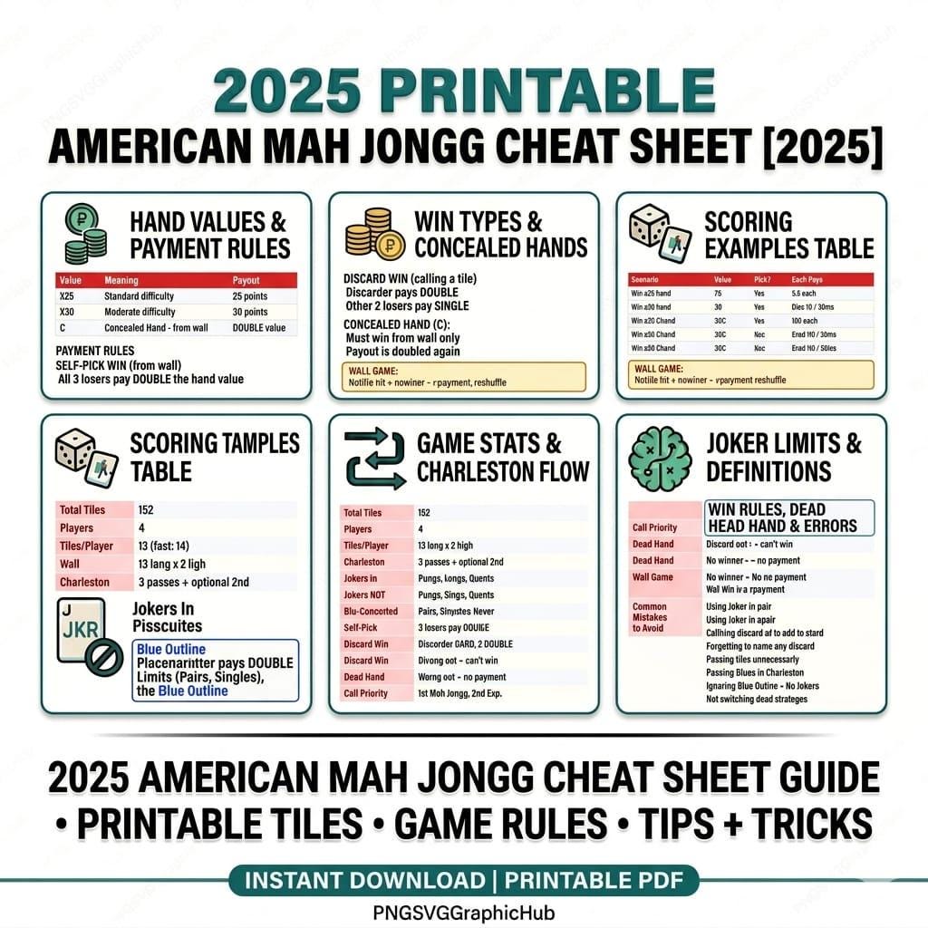 Mahjong Rules.pdf Mahjong Cheat Sheet, 2025 American NMJL Quick Reference Printable Card ...