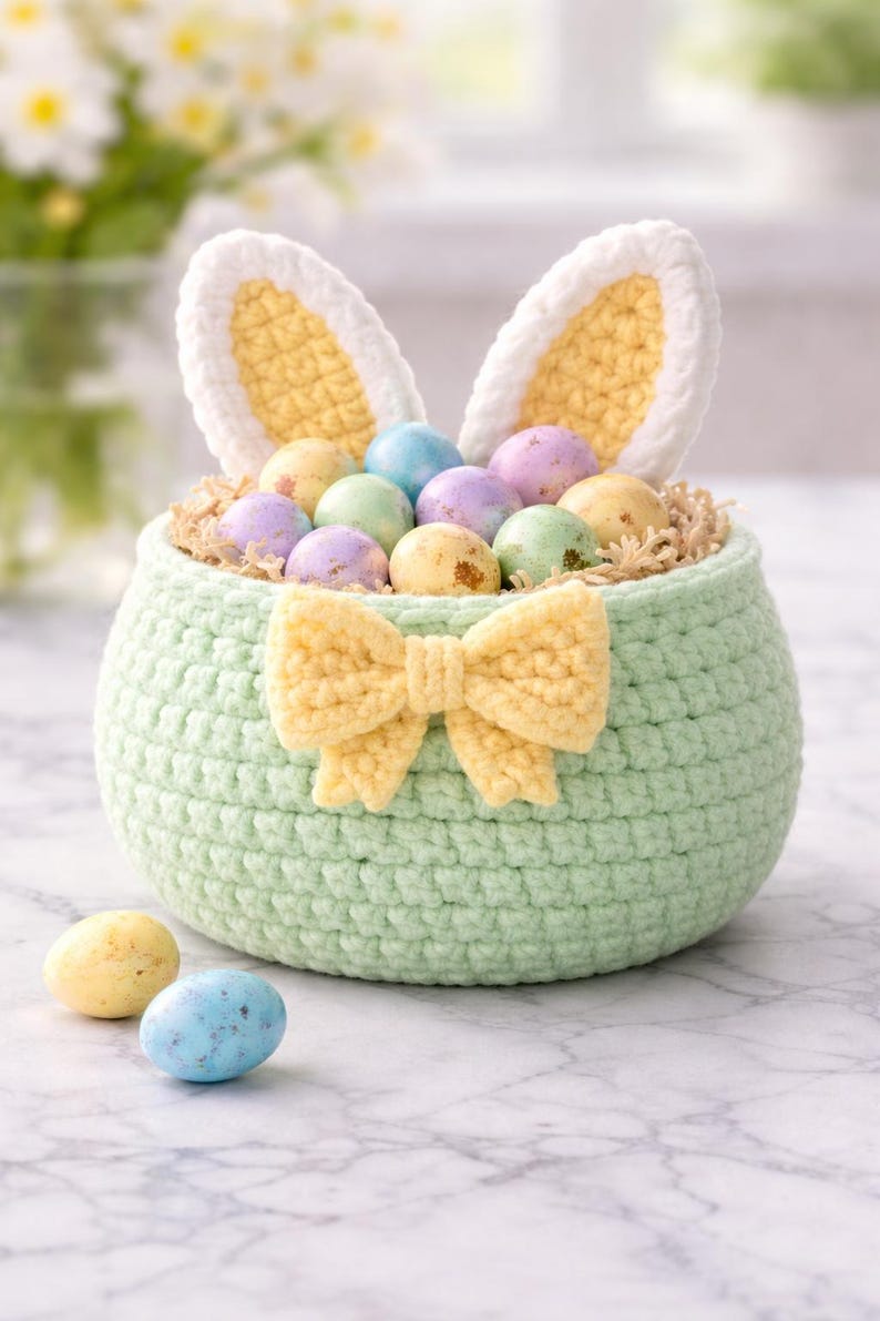 Crochet Easter Bunny Basket Pattern | Amigurumi Rabbit Storage (PDF ...