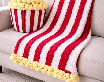 Popcorn Bucket Blanket Crochet Pattern PDF | Movie Night Basket + Matching Throw Blanket