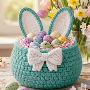 Crochet Easter Bunny Basket Pattern | Amigurumi Rabbit Storage (PDF Download)