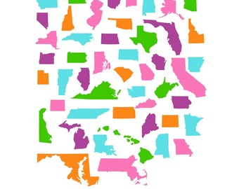 50 States Svg, United States Svg, USA Svg, All States Svg, States Cutting Files, States Outline Svg