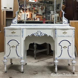 MAKEUP VANITY Custom Order An Antique Dressing Table Elegant Painted Distressed Restored Bedroom Furniture BREATHTAKING!