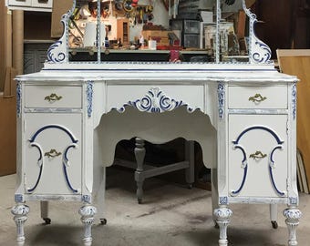 MAKEUP VANITY Custom Order An Antique Dressing Table Elegant Painted  Distressed Restored Bedroom Furniture BREATHTAKING!