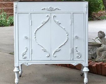 Antique Upcycled Bathroom Vanity – Custom Painted Cabinet 25” to 36”