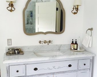 Antique Dresser Bathroom Vanity: Custom Shabby Chic Cabinet (61-66")