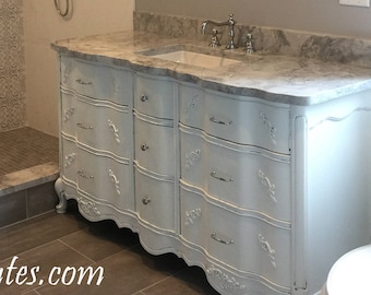 BATHROOM VANITY Vintage Cabinet We Custom Convert from Vintage French Provincial Furniture - Painted - Remodel - Solid Wood - USA 49" to 60"