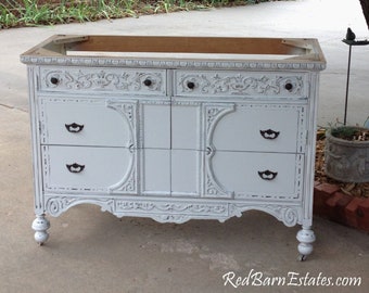 BATHROOM VANITY ~ ANTIQUE ~ Custom Converted From Antique Dresser Painted Dresser Shabby Chic Dresser 37" to 48" Wide