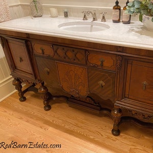 BATHROOM VANITY ANTIQUE We Find & Convert from Antique Furniture Wood Finish Renovation Remodeling 61 to 66 wide imagen 1