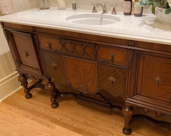 Antique Bathroom Vanity: 61-66" Reclaimed Wood, 1920s Style