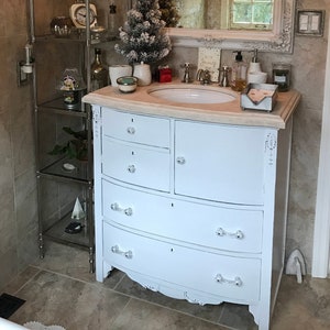 BATHROOM VANITY - Custom Order To Be Modified From Antique Dresser - Painted - Distressed - Restoration Remodel Bath Vanities