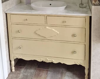 Custom Antique Dresser Vanity: Painted Finish, Reclaimed Wood, Any Color (25-36" Wide)