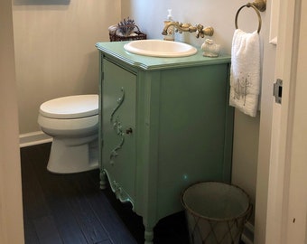 Custom Antique Vanity: Victorian Farmhouse Bathroom Renovation 12" to 24" Wide