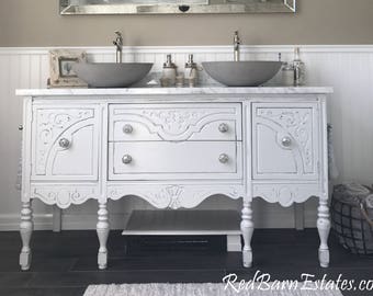 ANTIQUE BATHROOM VANITY Double or Single We Custom Convert from Antique Furniture For You - Victorian Farmhouse Reno 61" to 66" Wide Long