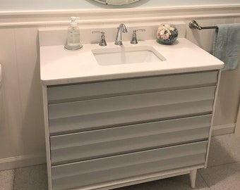 Mid Century Modern Bathroom Vanity: Custom Painted Dresser Conversion