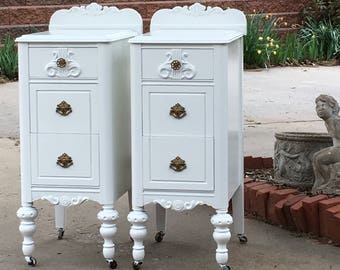 Painted Antique Nightstands - You Order. We Find, Restore, Adorn and Paint. Matching Pair Shabby Chic