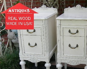 PAINTED ANTIQUE NIGHTSTANDS! Pair Of Nightstands Custom Sourced Restored and Painted To Order Shabby Chic Furniture