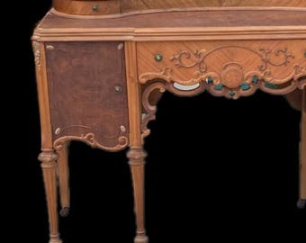 Antique Makeup Vanity and Mirror: Ornate Wood, Ready to Restore