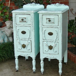 Pair Antique NIGHTSTANDS - Shabby Chic Painted Nightstands Bedside Tables Reclaimed Restored Old Wood - Custom Order