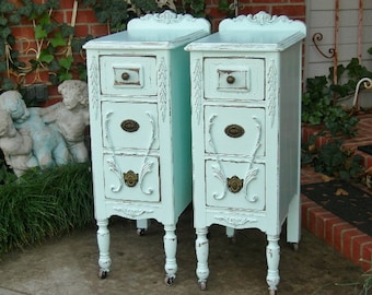 Pair Antique NIGHTSTANDS - Shabby Chic Painted Nightstands Bedside Tables Reclaimed Restored Old Wood - Custom Order