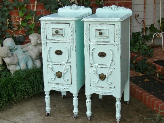 Pair Antique NIGHTSTANDS - Shabby Chic Painted Nightstands Bedside Tables Reclaimed Restored Old Wood - Custom Order