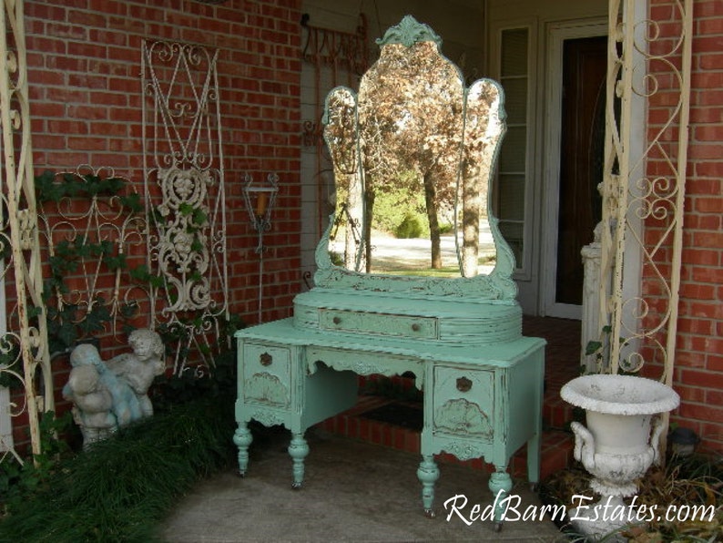 MAKEUP VANITY Custom Order An Antique Dresser Shabby Chic Painted Distressed Restored Bedroom Furniture BREATHTAKING image 1