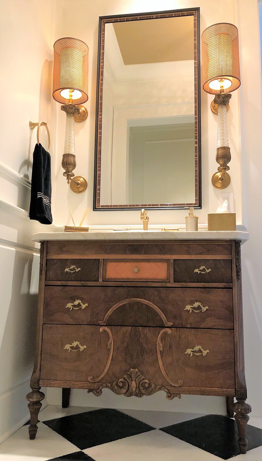 Antique DRESSER BATH VANITY - Wood Finish - Antique Furniture Converted ...
