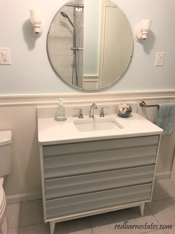 Mid Century Modern Bathroom Vanity: Custom Painted Dresser Conversion