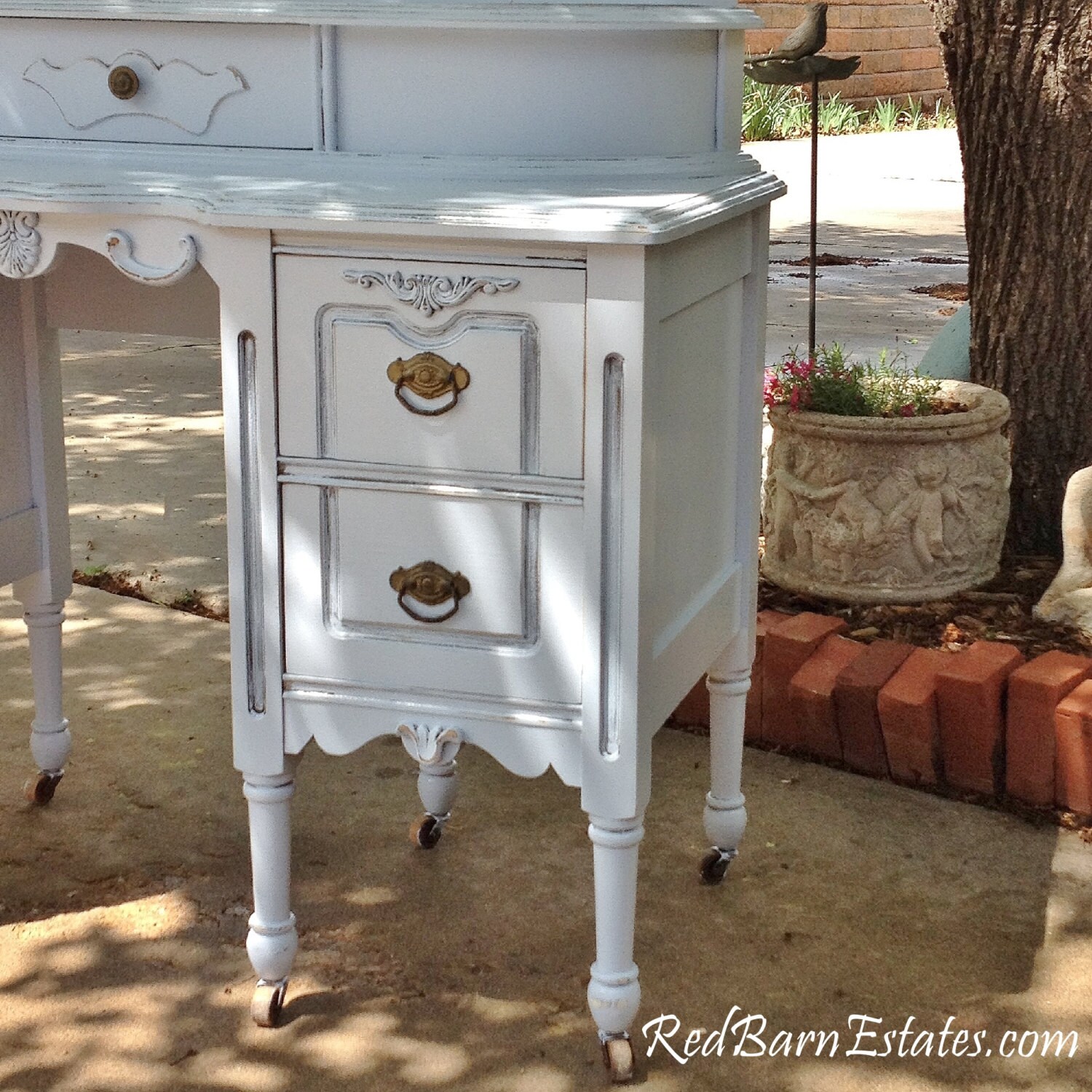 On Sale! BLUE PAINTED VANITY - Antique Makeup Vanity - Shipping Included - or Free Pick Up In 